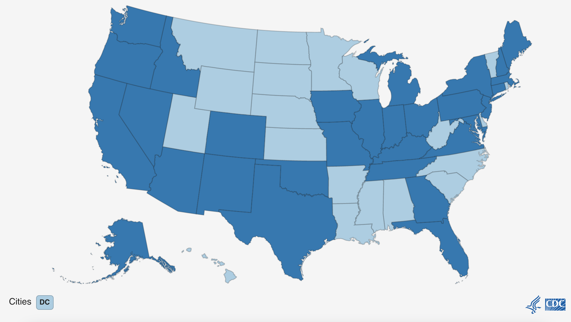 Mapa de brote de sarampión en Estados Unidos
